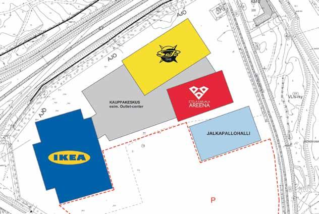 43 B. Ikean alue Ikean tontti sijaitsee valtateiden risteyskohdassa Lauritsalan keskustaajaman tuntumassa, Saimaan kanavan varrella.