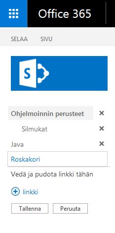 Pudotusvalikko avautuu ja näet tekstin Pudota linkki tähän. Vapauta hiiren painike ja napsauta lopuksi Tallenna -painiketta.