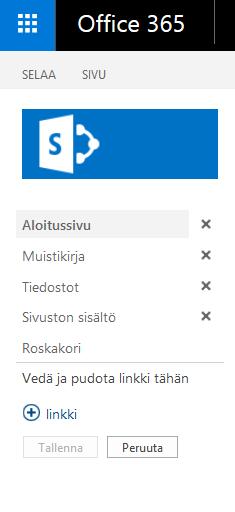 5 (17) Linkin lisääminen pikakäynnistykseen (tai ylälinkkipalkkiin) Tehdään esimerkissä alisivustolle