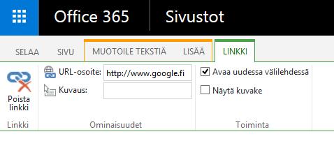 Kaikkien muutoksien jälkeen kannattaa muistaa painaa sivun oikean reunan Tallenna -painiketta. 7 (17) Linkin hyväksymisen jälkeen, voit tehdä linkille lisäasetuksia. Ulkoiset linkit kannattaa esim.