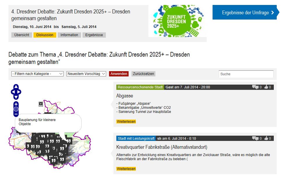 Kuva 14: Kuvakaappaus Dresden Debate -sivujen keskustelu-osiosta. Suunnittelutiimi analysoi sivuston kautta saadut vastaukset heidän aiemmin laatimiensa arviointikriteereiden avulla.