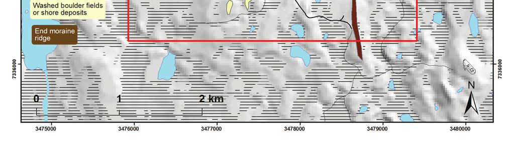 The ground is composed of ribbed moraine ridges. Last glacial flow direction has been from the west to east. Topographic features National Land Survey of Finland, permission number 13/MYY/07.