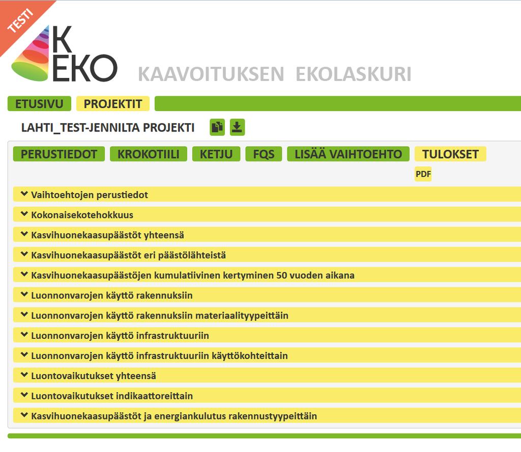 Suunnitelmien ekotehokkuuden arviointi (KEKO) Tulokset, osa-alueittain Päätulokset ja yksityiskohtaisempia tuloksia Vaihtoehtojen vertailu