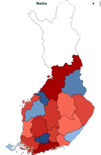 LAPIN NETTOMUUTTO MAAKUNNITTAIN 2010-2015 Lapin maakunta kärsi 5 167 henkilöä muuttotappiota vuosina 2010-2015 Lapin nettomuutto maakunnittain vuosina 2010-2015 Lappi sai muuttovoittoa kuudesta