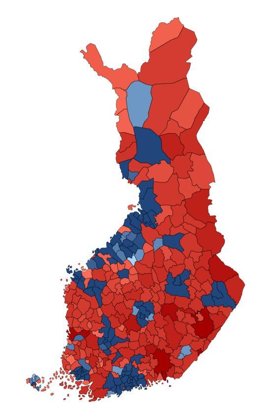 VÄESTÖNKEHITYS KUNNITTAIN 2010-LUVULLA Luonnollinen väestönlisäys 2010-2015 Syntyneiden enemmyys Syntyneiden vähemmyys + 101 kuntaa - 212 kuntaa Kuntien välinen nettomuutto 2010-2015 Muuttovoittoa