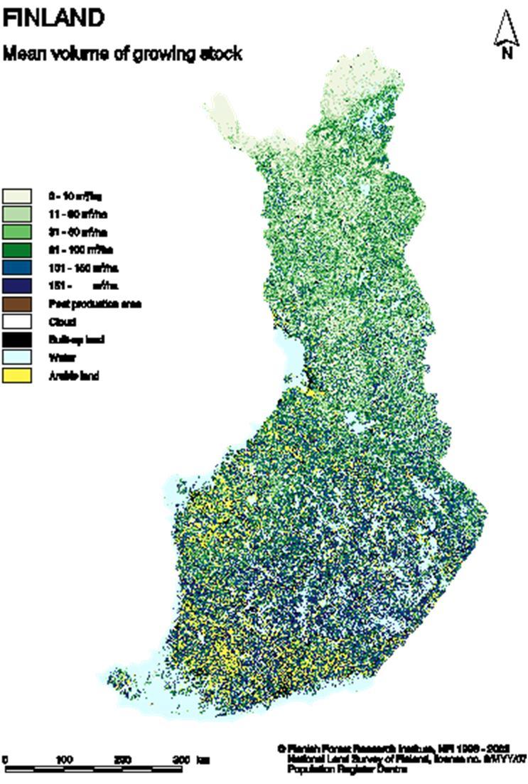 Kuva 2. Monilähteisen VMI:n metsävarakartta 6 (vas.) ja kyseistä dataa hyödyntävä UPM:n Metsäni-sovellus.
