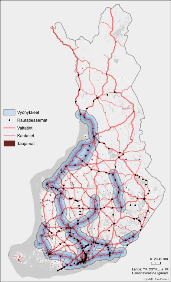 Kuvassa 27 on kuvattu edellä mainittuja kansallisia, maakuntien välisiä ja maakuntien sisäisiä vyöhykkeitä.