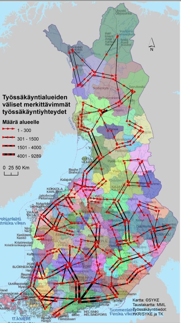 työssäkäyntialueilta eikä vuorovaikutus ole yhtä suurta toiseen suuntaan.