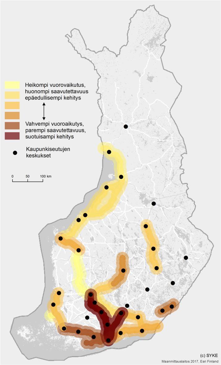 Kuva 47. Kasvuvyöhykkeiden suuntaa antava vertailu vuorovaikutukseen, vuorovaikutuspotentiaaliin sekä kasvuun ja kehitykseen liittyvien tekijöiden perusteella.