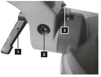 90 angle - Release the angle arrester (1) and move the cutting head to the very right. Lock the angle arrester. - Utilize the protractor for setting the angle of the saw blade to 90 to the table.
