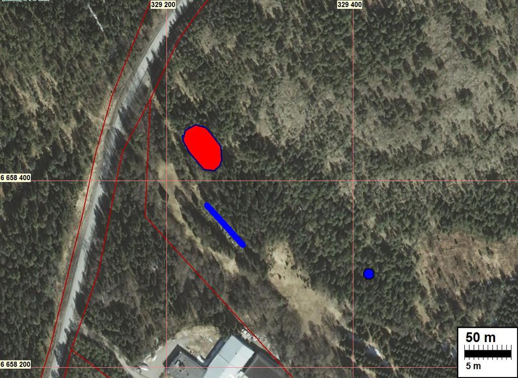 19 Kartta s. 28 Asuinpaikka punaisella (suoja-alueineen). Sinisellä kiviaita (A) ja kivirakenne (B) INKOO 118 SVARTBÄCK Mjtunnus: 149010020 Rauh.