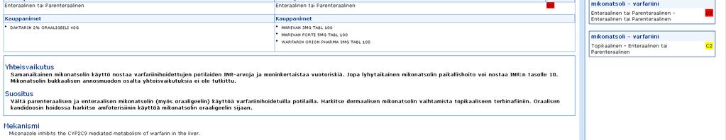 Suositus Vältä mikonatsolin käyttöä varfariinihoidetuilla potilailla.
