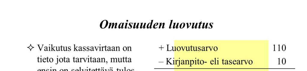 12 Edes siinä tapauksessa, että investointiprojekti käyttää yritykselle pysyvästi tarpeetonta resurssia, vaihtoehtoiskustannus ei ole nolla.