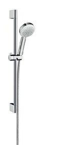 6559720 6150091 Hansgrohe Crometta 100 1jet SUIHKUSETTI HG 26655400 Uutuus raikkaan kromin ja valkoisen yhdistelmällä. Vettä säästävä käsisuihku kuluttaa vain 9 l/min suihkunautinnosta tinkimättä.
