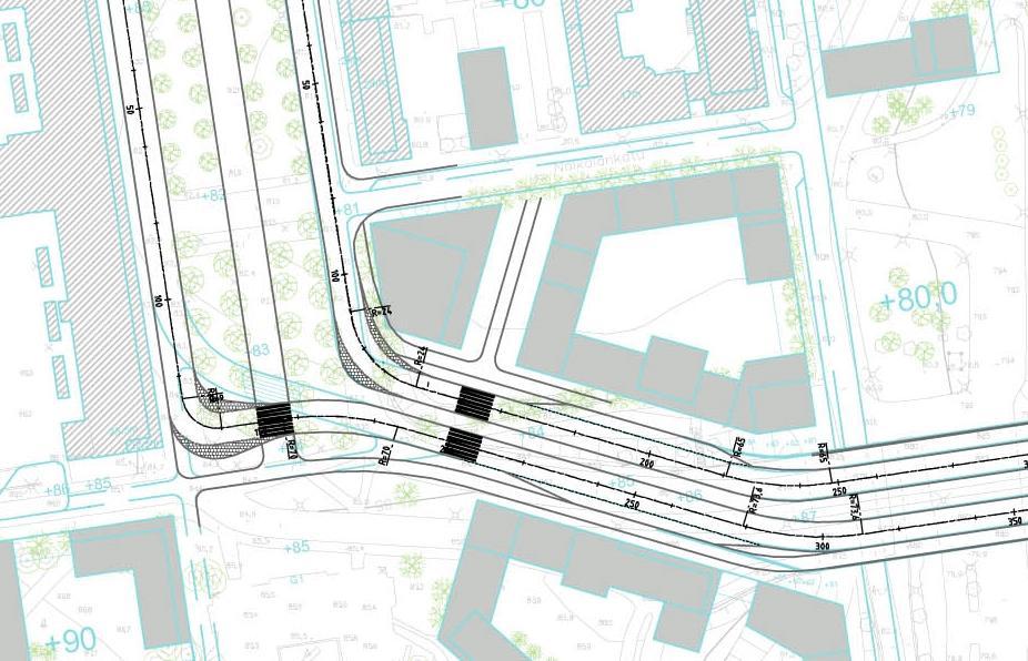 KAHDEN BUSSIN PYSÄKIT TAMPEREEN VALTATIELLE Pysäkit mahtuvat kadun suoralle osuudelle, viisteiden mitoituksesta hiukan tingitty VE B:ssä