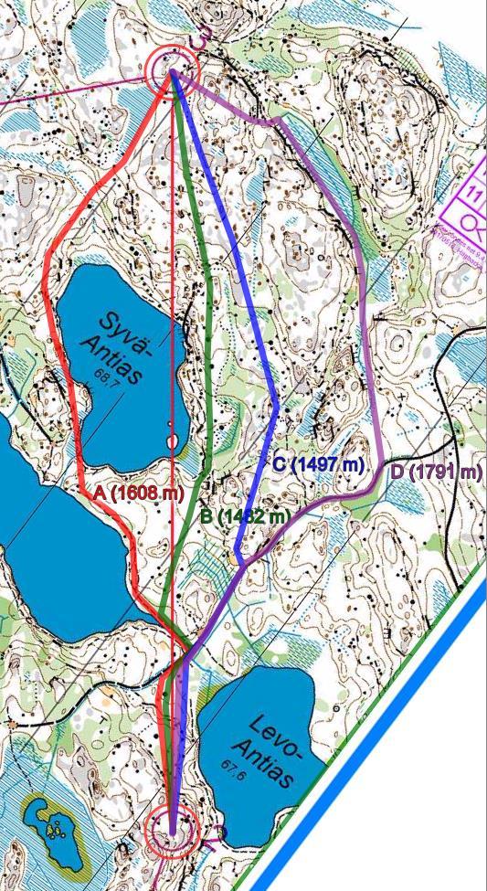 B-rata 2-3: Reitit B ja C ovat melko samanlaisia. C hakee hieman enemmän tietä ja kalliota alleen. Valinnat ovat suunnilleen yhtä nopeat.