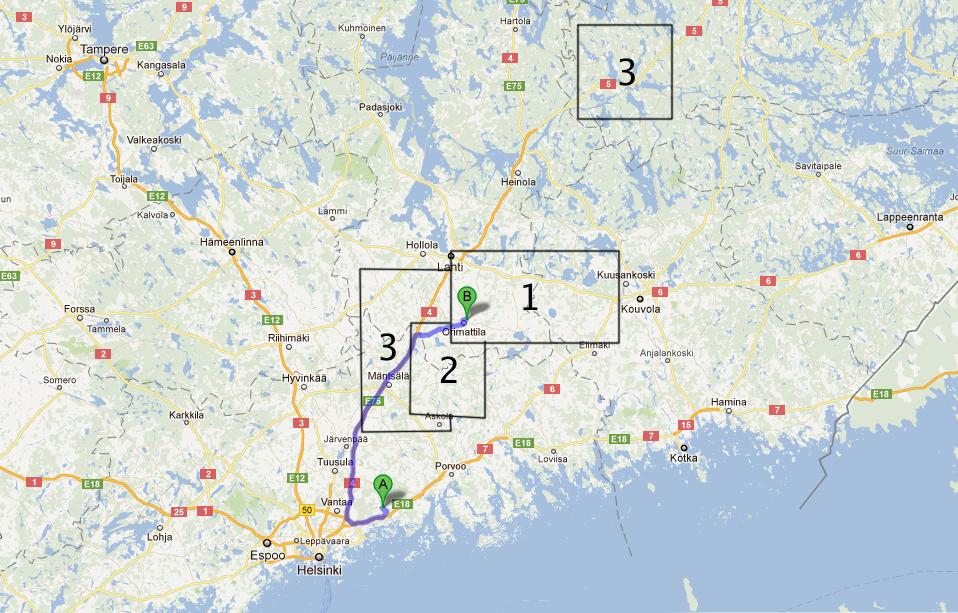 29 Kuvio 6 Kartta Ruhan ja Pertunmaan tuottajien sijainnista Ensimmäiset kaksi reittiä kerätään Ruhan alueelta. Keräily aloitetaan Orimattilan KTK:lta.