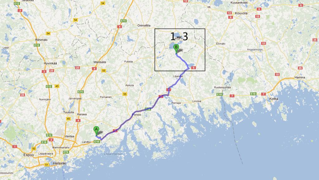 34 Oy Ab:n Söderkullan meijeriä ja piste B Porlammin Osuusmeijeriä (kuvio 10). Vaunuun siirtopaikka sijaitsee Porlammin Osuusmeijerillä.