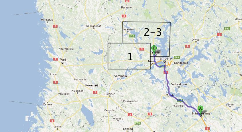 8.2 Ajoneuvoyhdistelmä 4 40 kyseisellä ajoneuvoyhdistelmällä ajetaan yhdeksän reittiä. Reittikokonaisuudet muodostuvat 2-4 reitin ryhmistä.