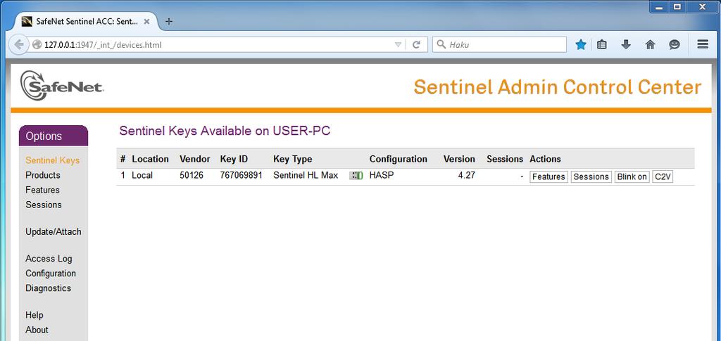 Sentinel ACC Pakollinen kaikilla työasemilla, joista ohjelmaa ajetaan! Asentuu Sentinel-ajurin yhteydessä (*.msi tai Haspdinst.exe)!
