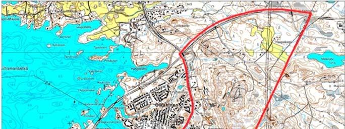Vastaavasti alueen koilliskulmasta Tarastenjärven eritasoliittymästä etäisyys keskustaan on liikenteellisesti 13 km ja linnuntietä 11,5 km. Kaava-alueen pinta-ala on noin 7 km 2.