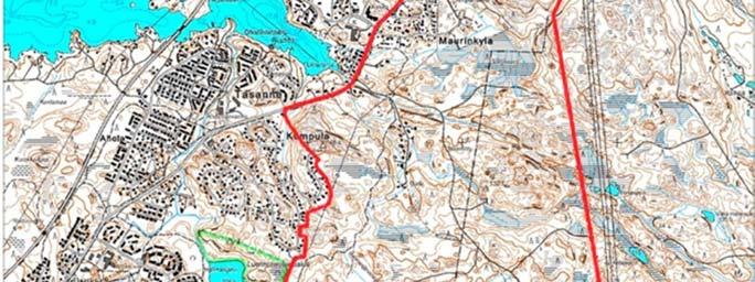 Linnainmaan ja Holvastin kaupunginosien väliseen Orimuskatuun, Hussanpuiston ulkoilureittiin ja Lahteen johtavaan valtatiehen 12 sekä idässä Kangasalan kunnan rajaan. Kuva 2.