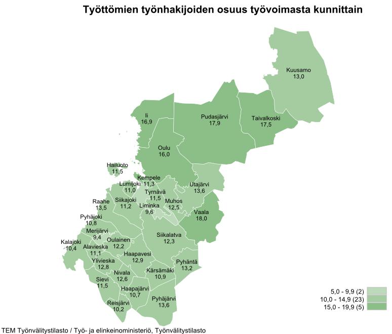 Työttömyys helmikuussa 2017 Pohjois-Pohjanmaalla Pohjois-Pohjanmaan ELY-keskuksen alueella oli helmikuun lopussa 26 770 työtöntä työnhakijaa. Työttömyys laski vuoden takaisesta 1 780:llä.