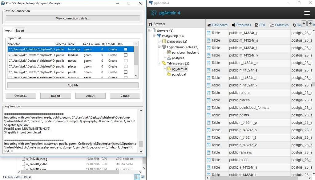 22 Pelkällä PostgreSQL-ohjelmistolla pystyy avaamaan geometria aineistoa, mutta sen analysointi oli rajallista.