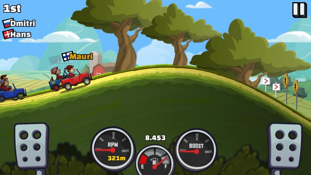 4 Kuva 2. Kuvankaappaus Hill Climb Racing 2 pelistä. Älypuhelimien pientä kosketusnäyttöä joudutaan lähes poikkeuksetta käyttämään pelien pelitapahtumien esittämiseen sekä peliohjaimena.