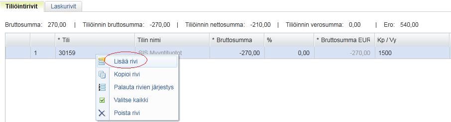 Uusi lasku tarkastettavaksi Sisäisen laskun tiliöinti (koskee seuraavia: Liminka, Hailuoto, Osekk, Sodankylä): - P2P:ssä sisäisellä laskulla näkyy valmiina miinus-summainen