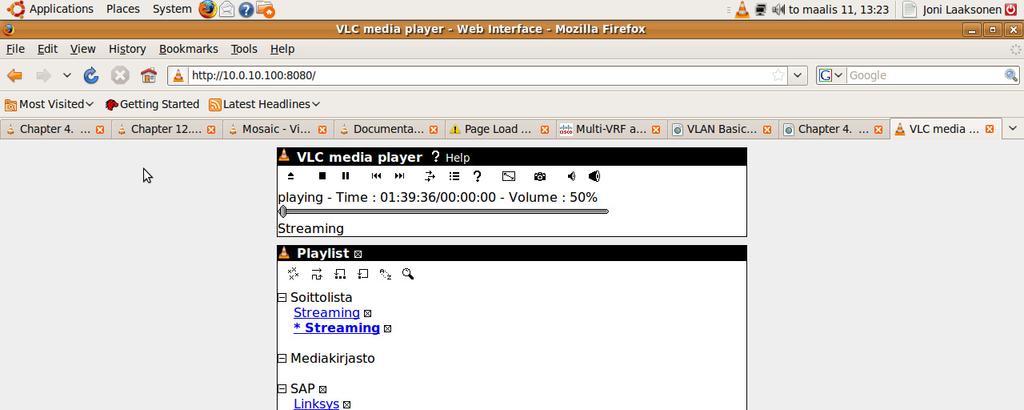 53 Kuva 20. Suoratoiston HTTP-pohjainen VLC mediasoitin 9.