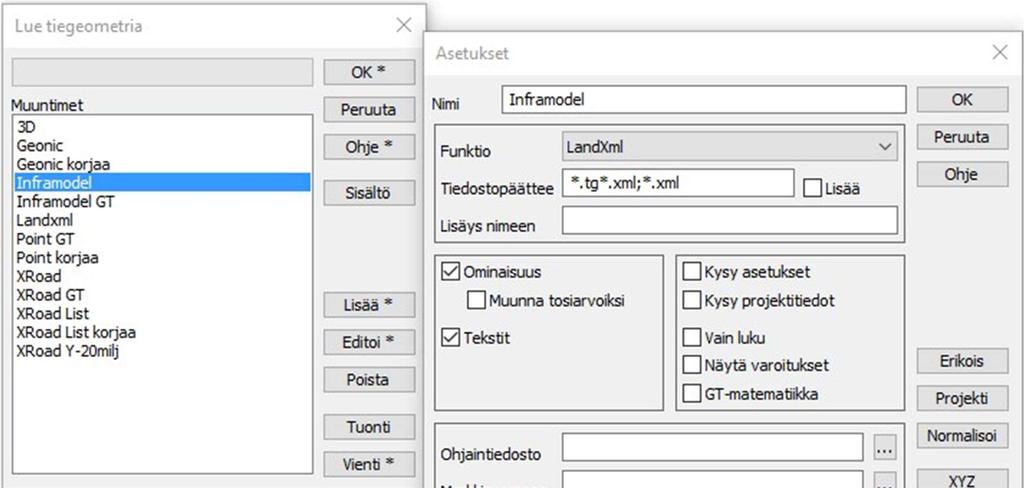 Lukuasetukset: Tiedosto Formaatit Tiegeometria