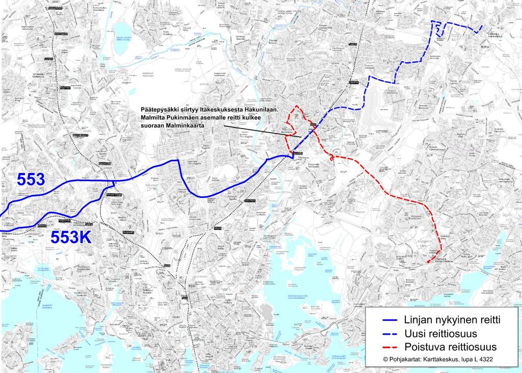 Liite 1-27 Linja 553 ja 553K Hakunila - Porttipuisto - Heikinlaakso - Malmi - Pukinmäen asema - Oulunkylä - Maunula - Kehä I - Leppävaara Linja 553 Ruuhka Päivä/ilta La, päivä Su, päivä Vuoroväli,