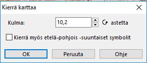 kiertokulma positiivisena desimaalilukuna Älä kierrä pohjois-etelä suuntaisia symboleita