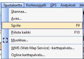 jpg Hyväksy skannatun kuvan parametrin valitsemalla OK Kokeile F10 näppäintä Sovita taustakartta OCAD karttaan kahdella pisteellä, aloita F9 - ensin sama piste maastokopiolta ja sitten