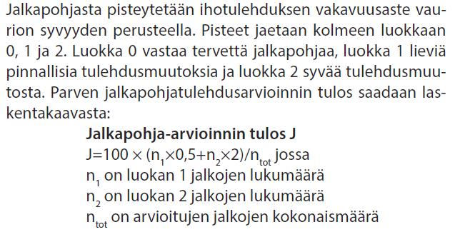 Indeksi < 40 pistettä: jalkapohjien kunto hyvä 40-80 pistettä: jalkapohjissa