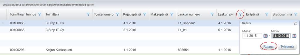 Ostoreskontra P2P (Alusta) Professional-käyttäjän ohjeet Sivu 12 / 61 Huom! Jos haet perushaulla, tarkista, että suurennuslasi, jota käytetään laajennetussa haussa, ei ole vihreänä.