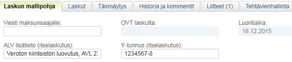 Ostoreskontra P2P (Alusta) Professional-käyttäjän ohjeet Sivu 42 / 61 6.2.2 Laskun mallipohja Laskun mallipohja välilehdellä olevat tiedot tulevat P2P:n muodostaman laskun kuvalle. 1.