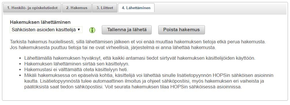 OSAT Opiskelijan ohje 15 5.6 Lisätiedot Lisätiedot-välilehti tulee näkyviin vasta kun hakemus on lähetetty käsittelyyn.