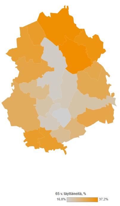 Pirkanmaan väestö väestönrakenne muuttuu ikääntymisen myötä. koko Pirkanmaan huoltosuhde vuoden 2014 alussa oli 55,6.