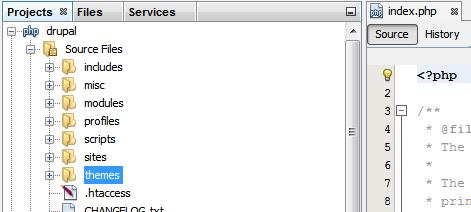 9 Kuvio 1. Kuva Drupalin kansioista NetBeans-ohjelmassa FileZilla on avoimen lähdekoodin FTP, FTPS ja SFTP asiakasohjelma, jolla voidaan siirtää tiedostoja palvelimelle helposti.