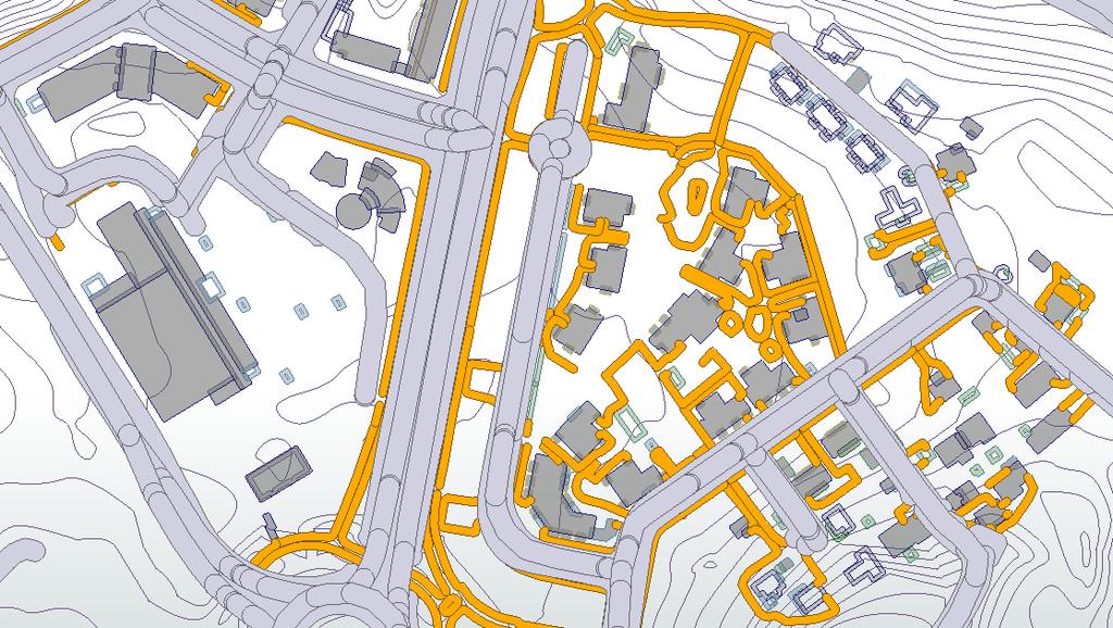 34 Kuva 17. Yleiskuva FME-Desktop ohjelmistolla tehdyistä korkeuskäyrää leikkaavista buffereista.