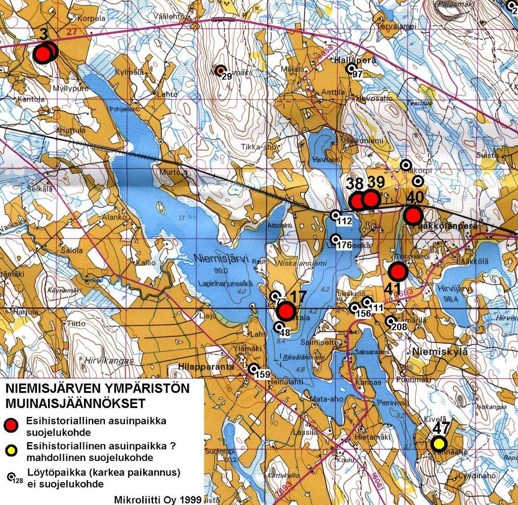 4 Niemisjärven muinaisjäännöskohteet Kohteet 3 /2 ja 38-41 ja 47 ovat uusia inventoinnissa löytyneitä kohteita. Kohteet 3, 38-41 ovat suojelukohteita.