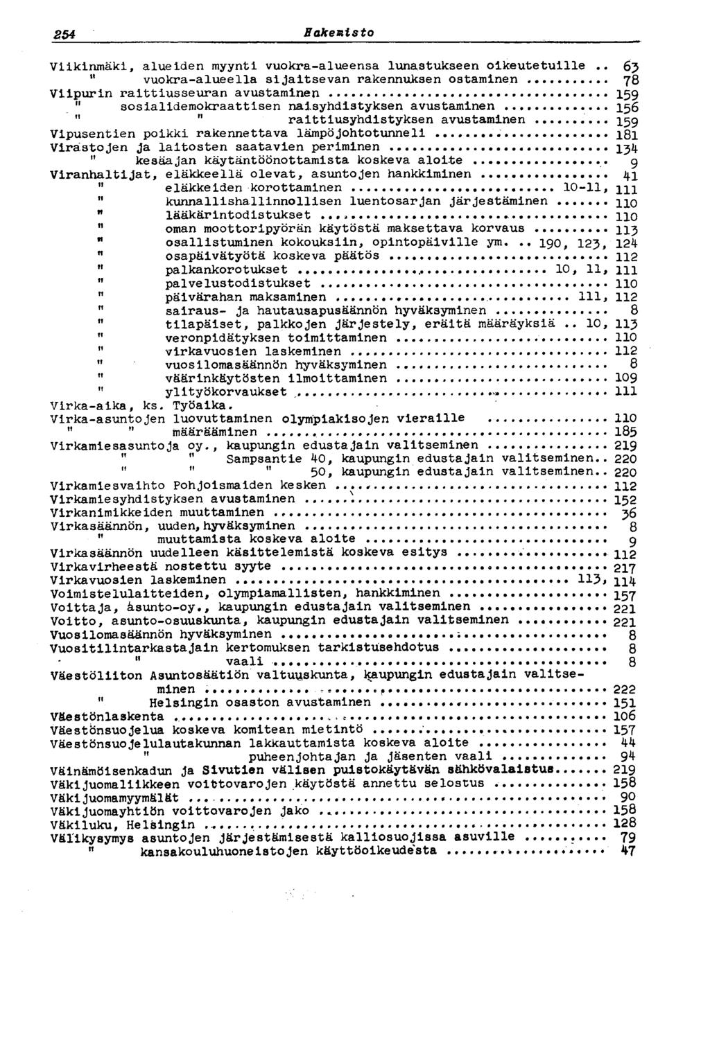 254 Hakemisto Viikinmäki, alueiden myynti vuokra-alueensa lunastukseen oikeutetuille.