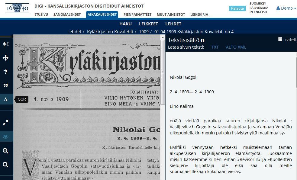 Sivu tekstimuodossaan Klikkaamalla