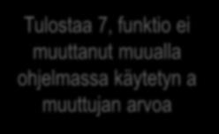 Parametrien välitys esimerkki 2 def kasvatajatulosta(a): a = a + 1 print a Kasvattaa paikallisen a:n (parametrin) arvoa a