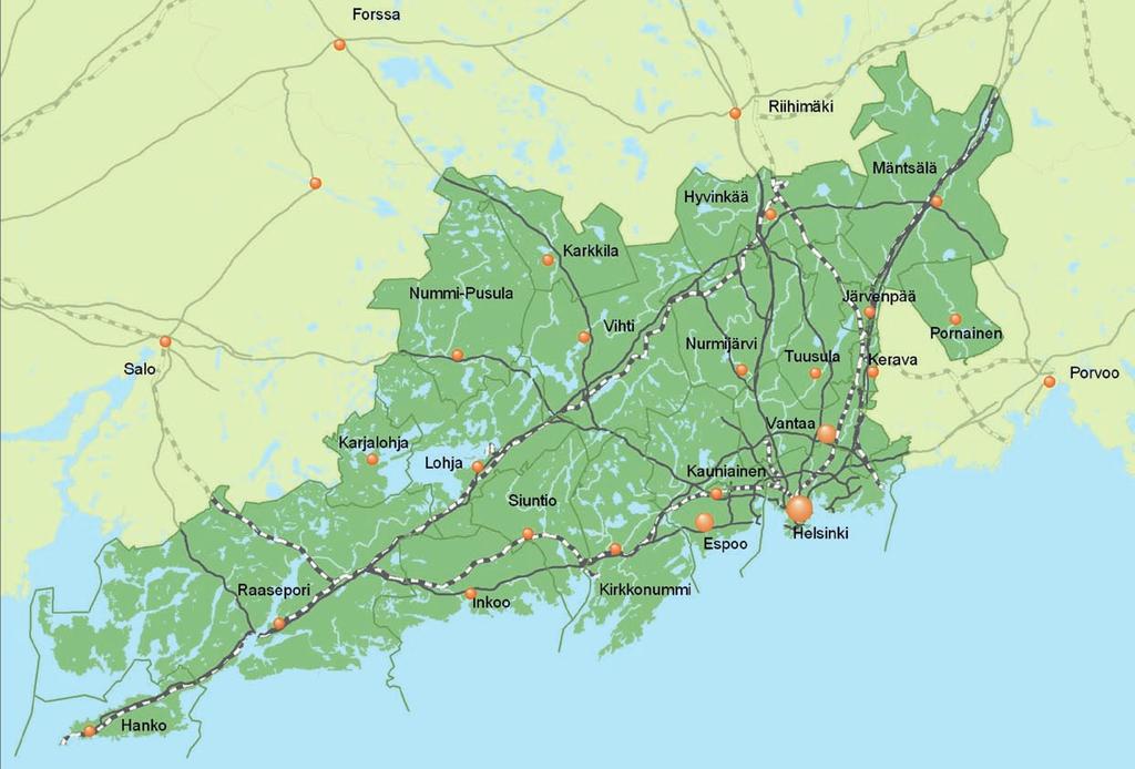 Metropolimaakunta 21 kuntaa - 1,4 miljoonaa asukasta, 25 % Suomen