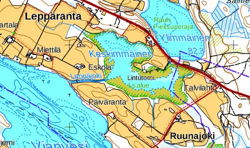 16 6.9 Keskimmäinen, Riistavesi, Kuopio (540157) Pinta-ala: 190 ha Riistaveden Keskimmäinen on rehevä ja keväisin runsaasti retkeilty lintujärvi.