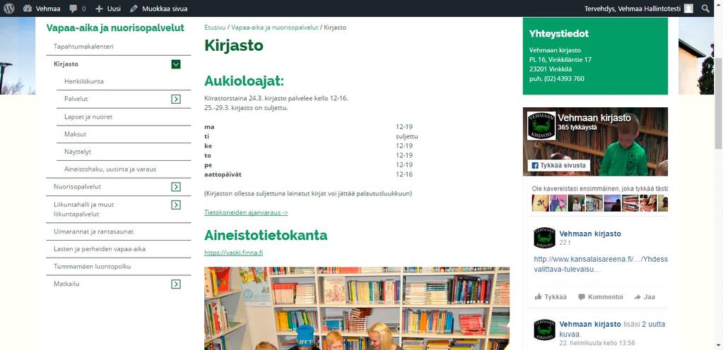 Kirjasto, joka näytetään automaattisesti sivun otsikkona. Pääotsikko ei tule kirjoittaa sisältökenttään.