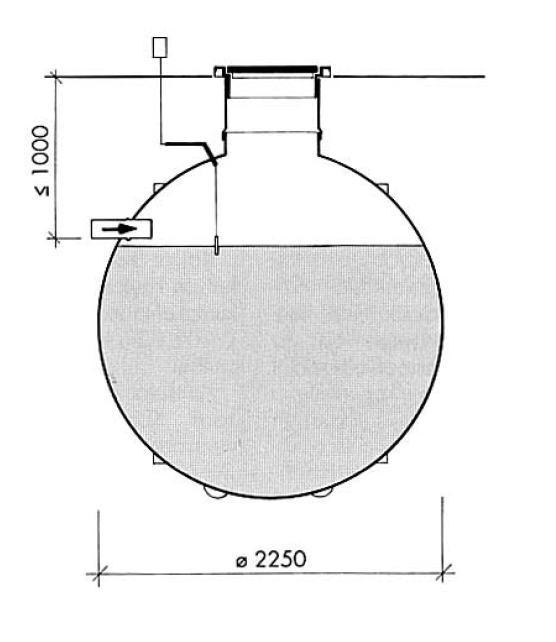 jäteveden prosessointiin oman yksikön, saostussäiliön tai suodattamon. Kuvassa 21 on kuvattu pallomallinen saostuskaivo. Kuva 21.